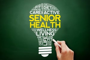 Senior health bulb word cloud