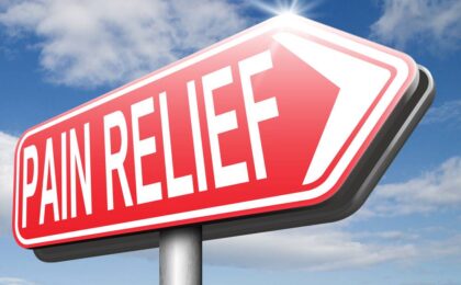 Wide red pain relief sign